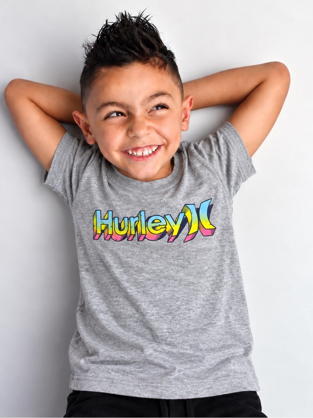 Hurley Gray Rainbow Logo Graphic T-Shirt Size 6